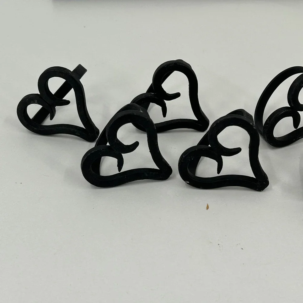 Wrought Iron Black Metal Heart Napkin Rings Set of 7 Farmhouse Decor Rustic Farm